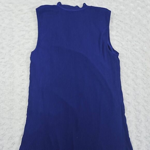 DKNY Blue Stretch Pleated Sleeveless Tie Neck Short Evening Shift Dress Womens S - Picture 13 of 13